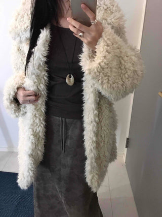 Luxury Sherpa Boa Short Collarless Coat