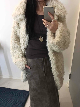 Luxury Sherpa Boa Short Collarless Coat