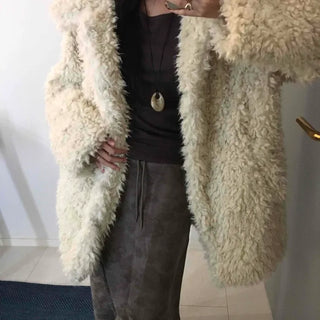 Luxury Sherpa Boa Short Collarless Coat