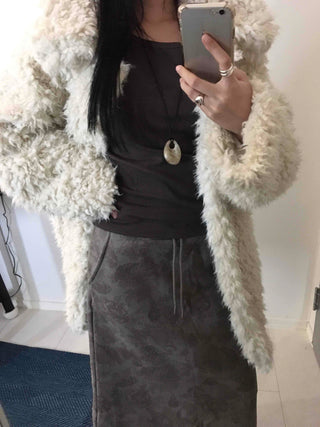 Luxury Sherpa Boa Short Collarless Coat