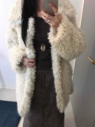 Luxury Sherpa Boa Short Collarless Coat