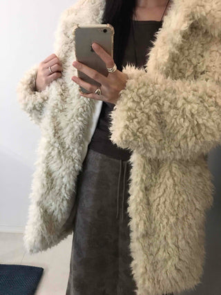 Luxury Sherpa Boa Short Collarless Coat