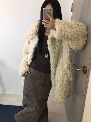 Luxury Sherpa Boa Short Collarless Coat