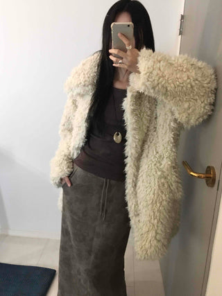Luxury Sherpa Boa Short Collarless Coat