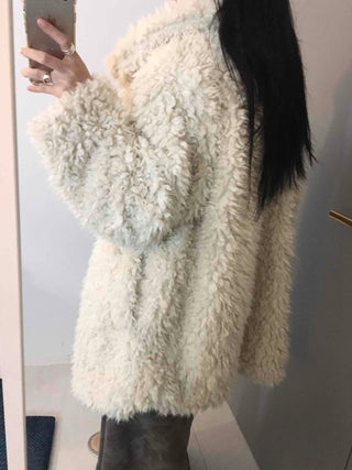Luxury Sherpa Boa Short Collarless Coat