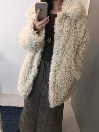 Luxury Sherpa Boa Short Collarless Coat