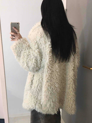 Luxury Sherpa Boa Short Collarless Coat