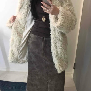 Luxury Sherpa Boa Short Collarless Coat