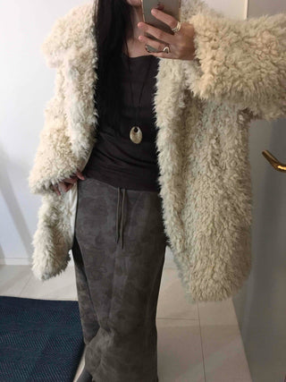 Luxury Sherpa Boa Short Collarless Coat