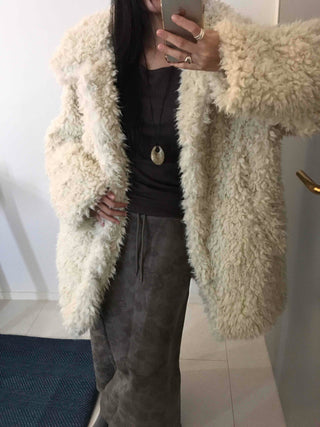Luxury Sherpa Boa Short Collarless Coat