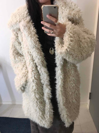 Luxury Sherpa Boa Short Collarless Coat