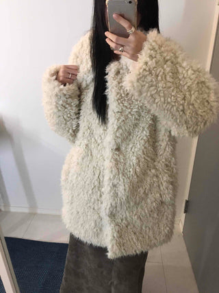Luxury Sherpa Boa Short Collarless Coat