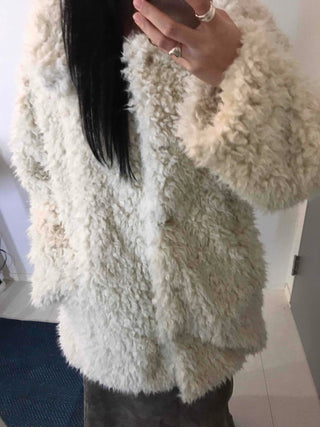 Luxury Sherpa Boa Short Collarless Coat