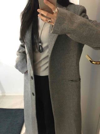 Classic Wide Collar Single Button Oversized Long Coat