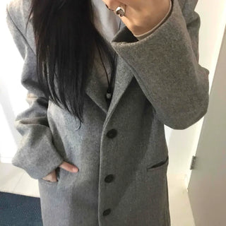 Classic Wide Collar Single Button Oversized Long Coat