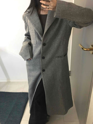 Classic Wide Collar Single Button Oversized Long Coat