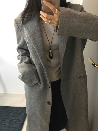 Classic Wide Collar Single Button Oversized Long Coat
