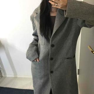 Classic Wide Collar Single Button Oversized Long Coat
