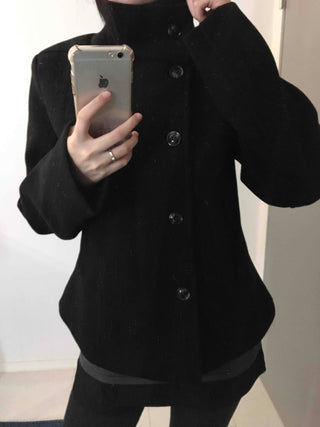 Standing collar belt set cropped peacoat