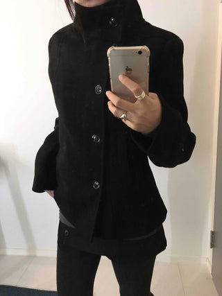 Standing collar belt set cropped peacoat