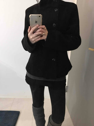 Standing collar belt set cropped peacoat