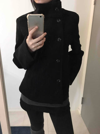 Standing collar belt set cropped peacoat