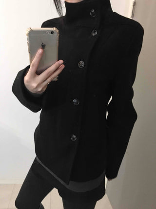 Standing collar belt set cropped peacoat
