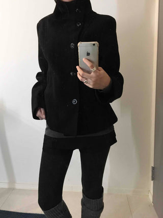 Standing collar belt set cropped peacoat