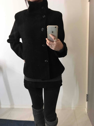 Standing collar belt set cropped peacoat