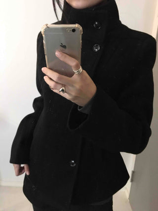Standing collar belt set cropped peacoat