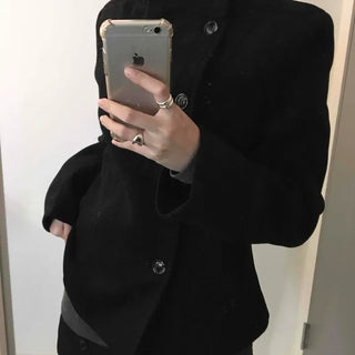 Standing collar belt set cropped peacoat