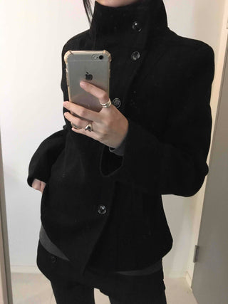 Standing collar belt set cropped peacoat