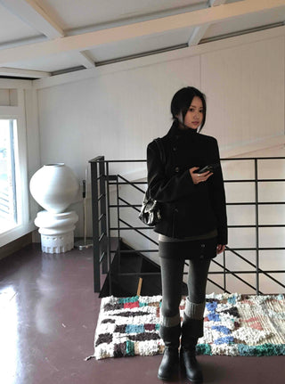 Standing collar belt set cropped peacoat