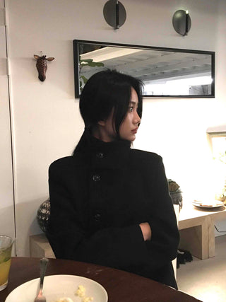 Standing collar belt set cropped peacoat