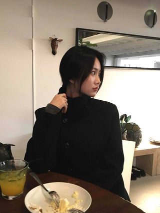 Standing collar belt set cropped peacoat