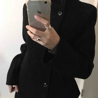 Standing collar belt set cropped peacoat