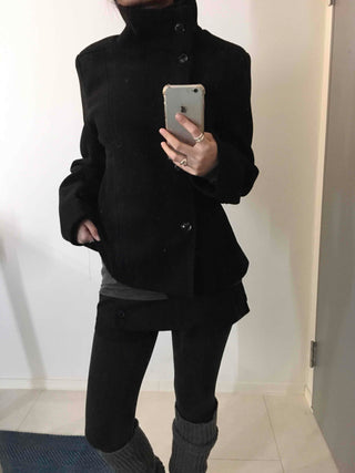 Standing collar belt set cropped peacoat