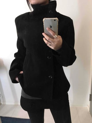Standing collar belt set cropped peacoat
