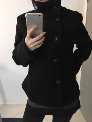 Standing collar belt set cropped peacoat