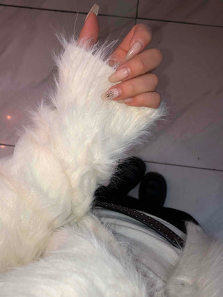Textured Gradient V-Neck Balloon Sleeve Fur Cardigan