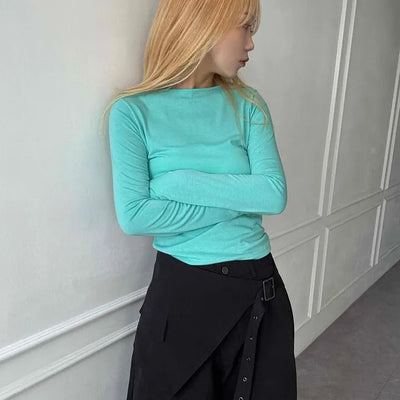 Back Glitter Pearl Point Slim Turtleneck Long Sleeve T-shirt