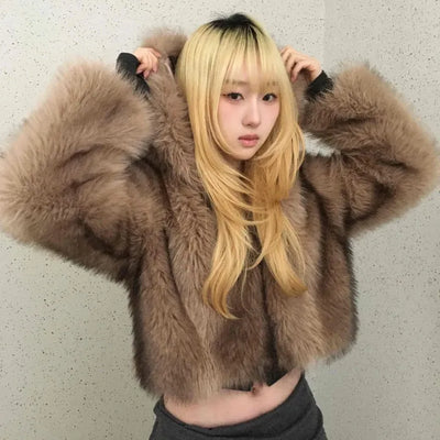 Wild Bold Shoulder Layered Crop Fur Jacket