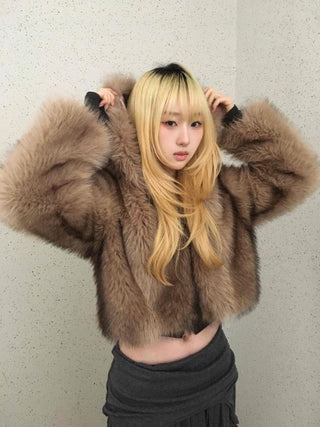 Wild Bold Shoulder Layered Crop Fur Jacket