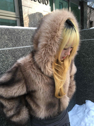 Wild Bold Shoulder Layered Crop Fur Jacket
