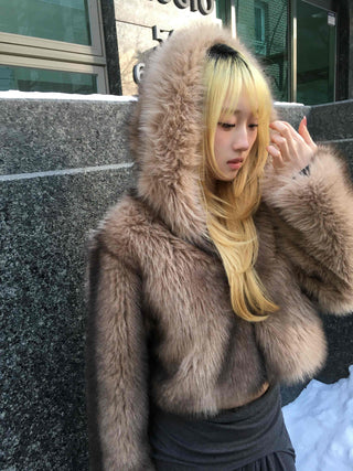 Wild Bold Shoulder Layered Crop Fur Jacket
