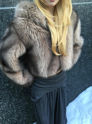 Wild Bold Shoulder Layered Crop Fur Jacket
