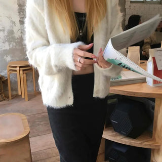 Fluffy Fuzzy Crop Open Angora Cardigan