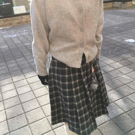 Color Window Check Rugby Pintuck Midi Skirt