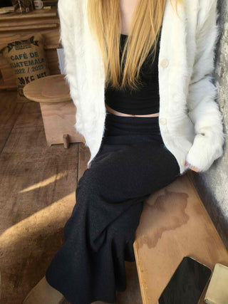 Modern Ribbed Pencil Knit Long Skirt