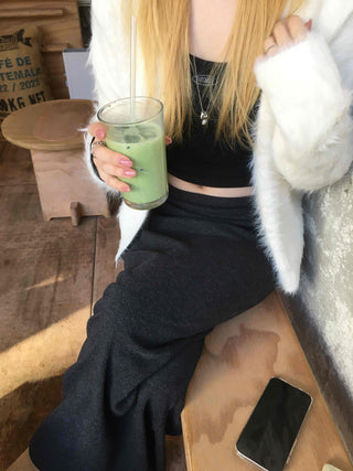 Modern Ribbed Pencil Knit Long Skirt